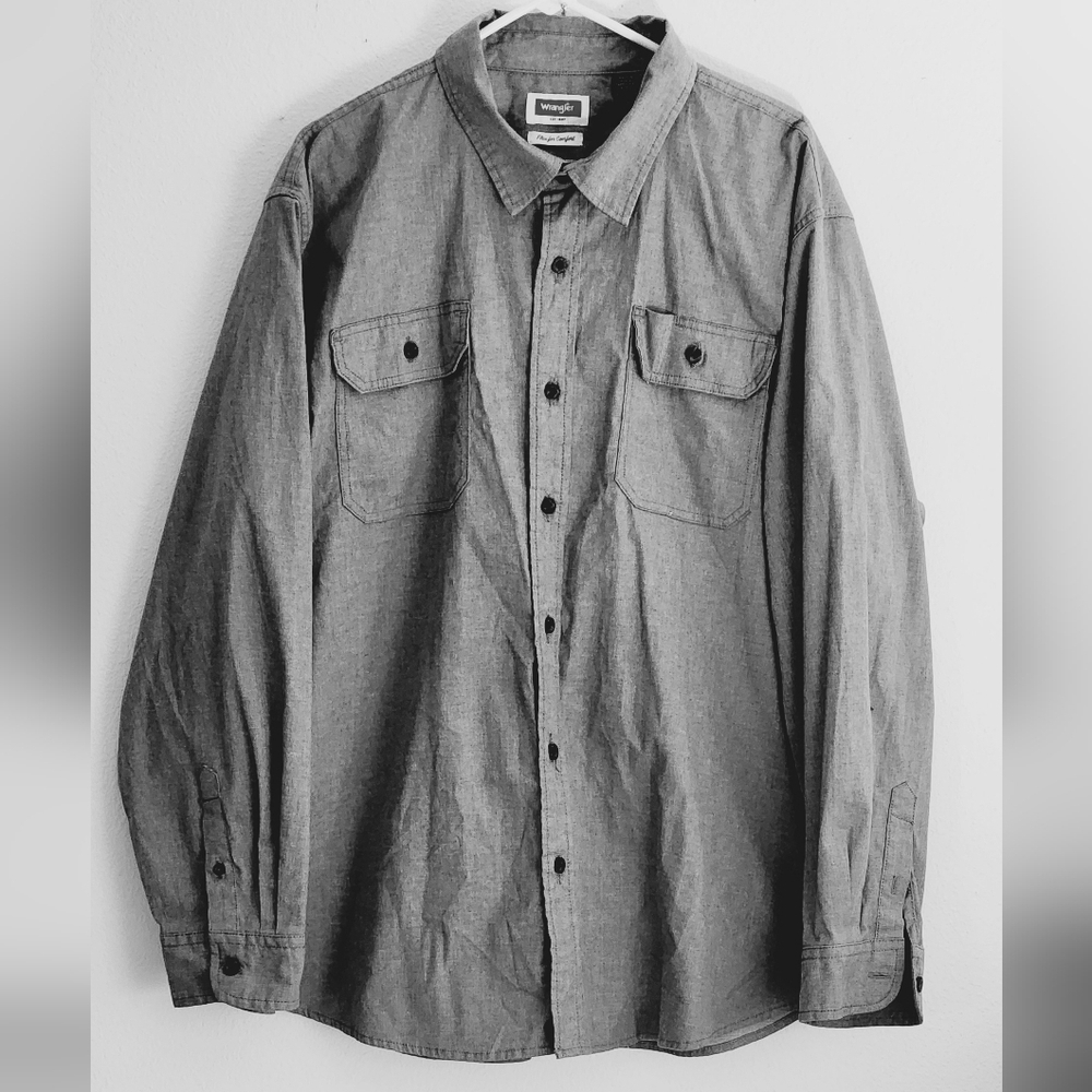 Wrangler Flex For Comfort Men's ButtonUp Collard Shirt Chambray Gray 2XL/2XG/2TG